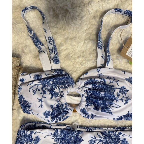 Berlook 2 Piece Swimsuit Bikini Size S Small Blue White High Rise NEW W Bag - Picture 12 of 14